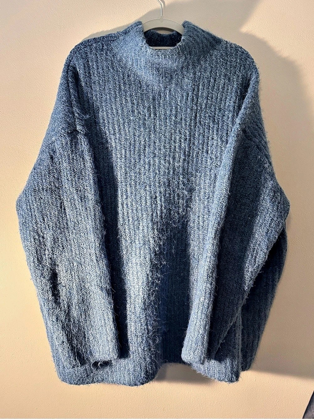 Free People Blue mock-neck fuzzy Sweater Large